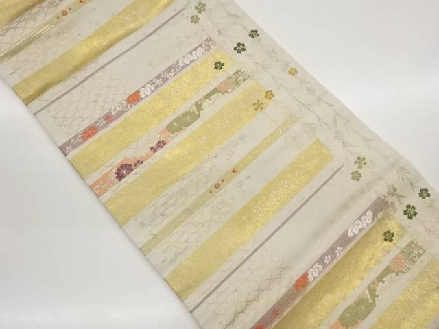 JAPANESE KIMONO / HIRAKI NAGOYA OBI / WOVEN SAKURA & FLOWER BASKET